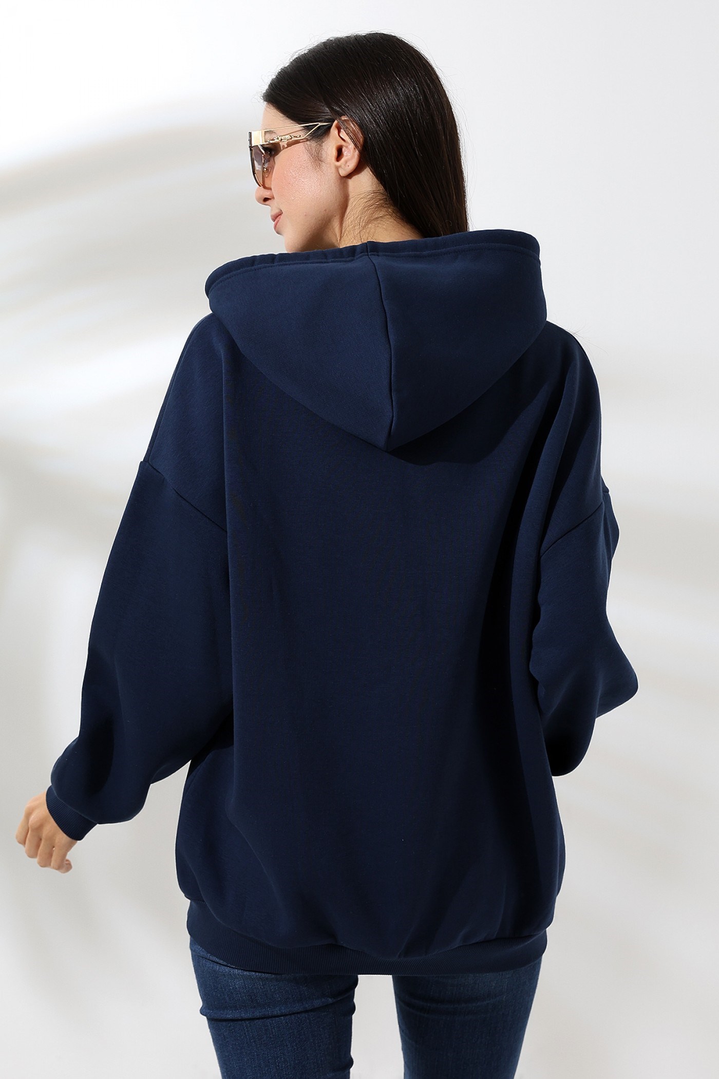 3 İplik fermuarlı oversize sweatshirt Lacivert