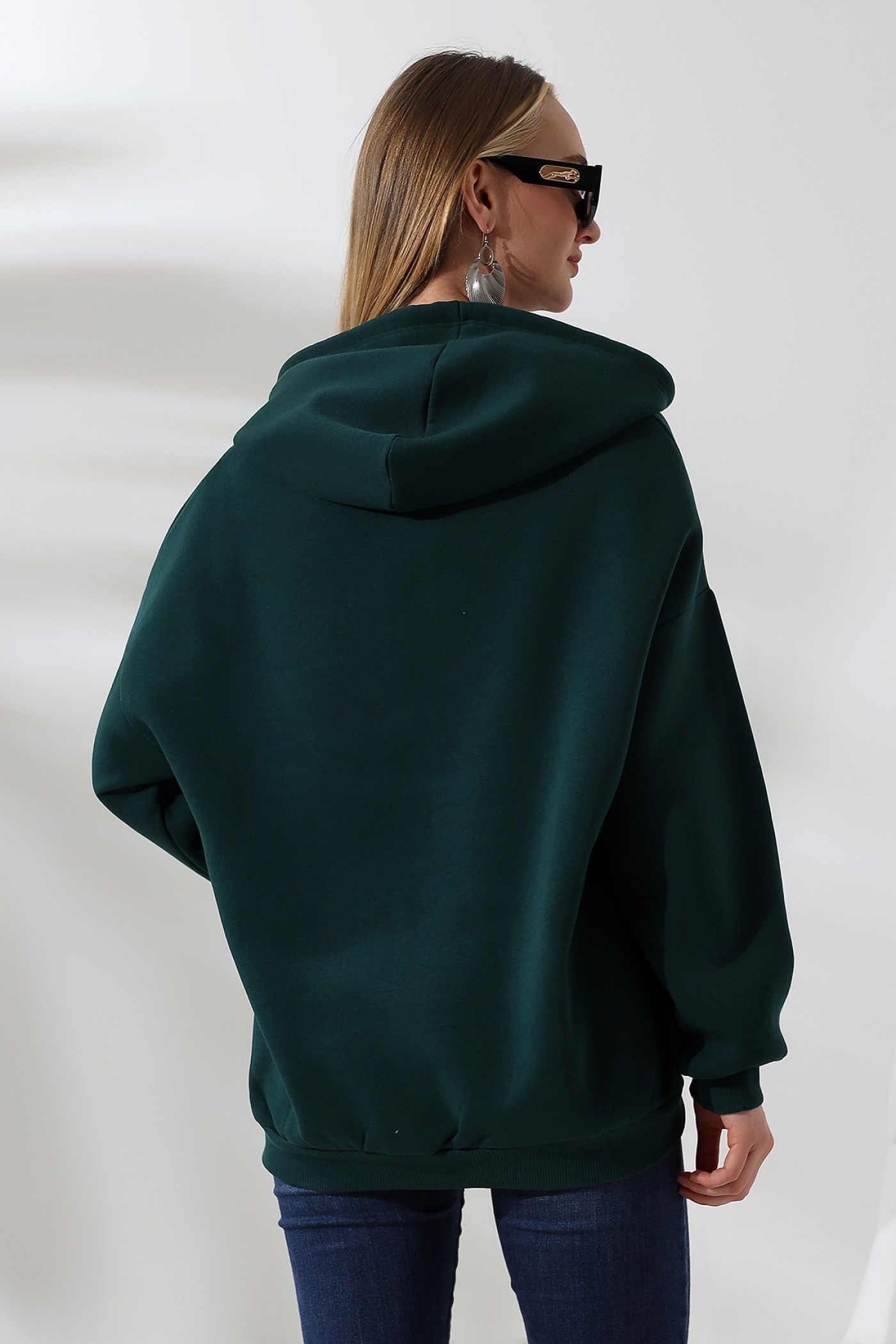 3 İplik fermuarlı oversize sweatshirt Yeşil