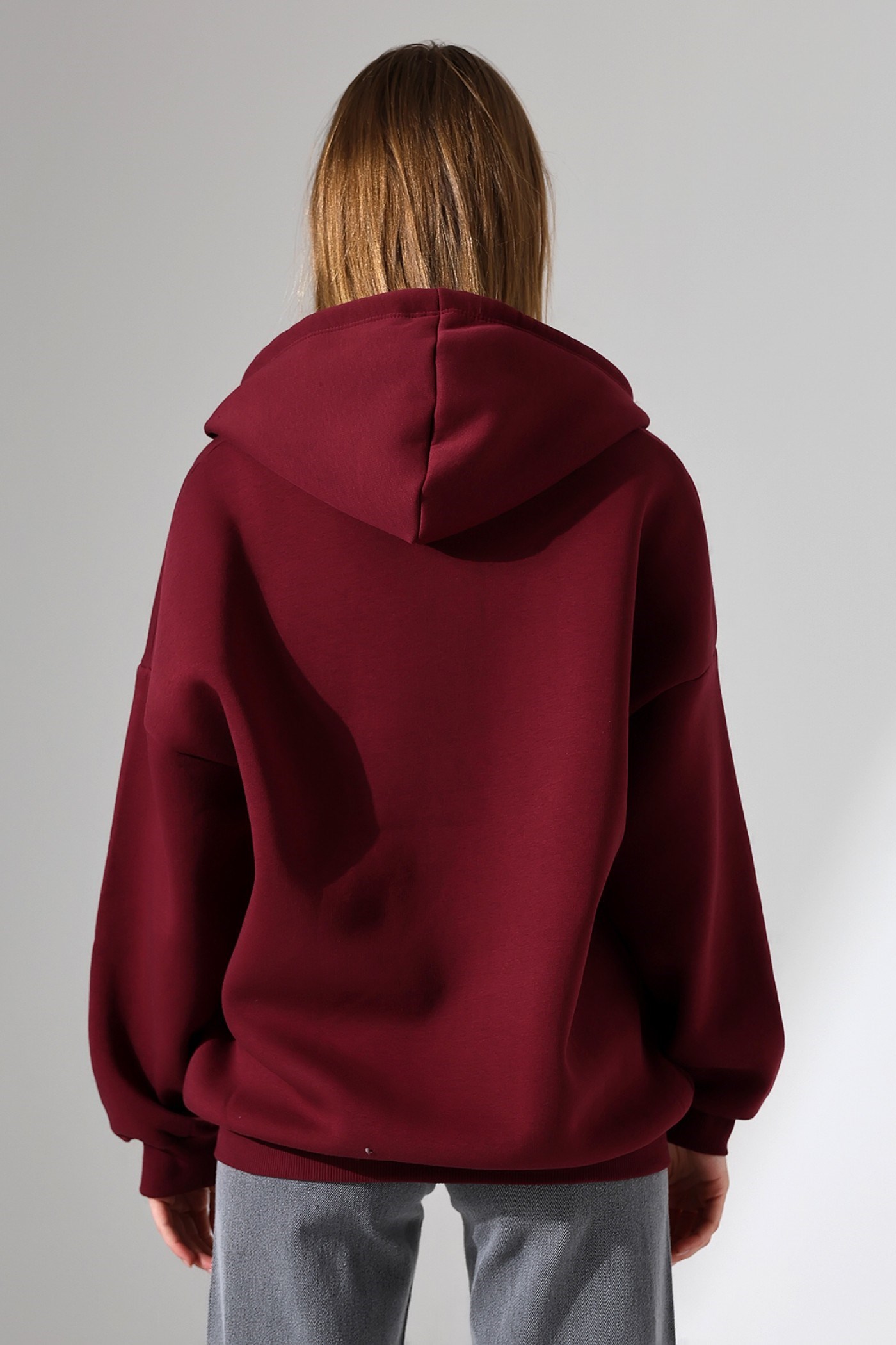 3 İplik fermuarlı oversize sweatshirt bordo