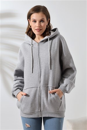 3 İplik fermuarlı oversize sweatshirt grimelanj